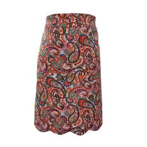 Talbots Orange Multicolor Paisley Pencil Skirt Scalloped Hem Womens Size 10p